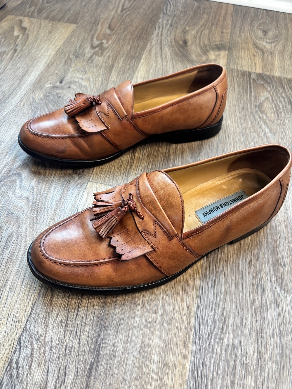 Johnston & Murphy Tan Leather Tassel Kiltie Loafers Mens Size 11 EUC - Picture 6 of 12